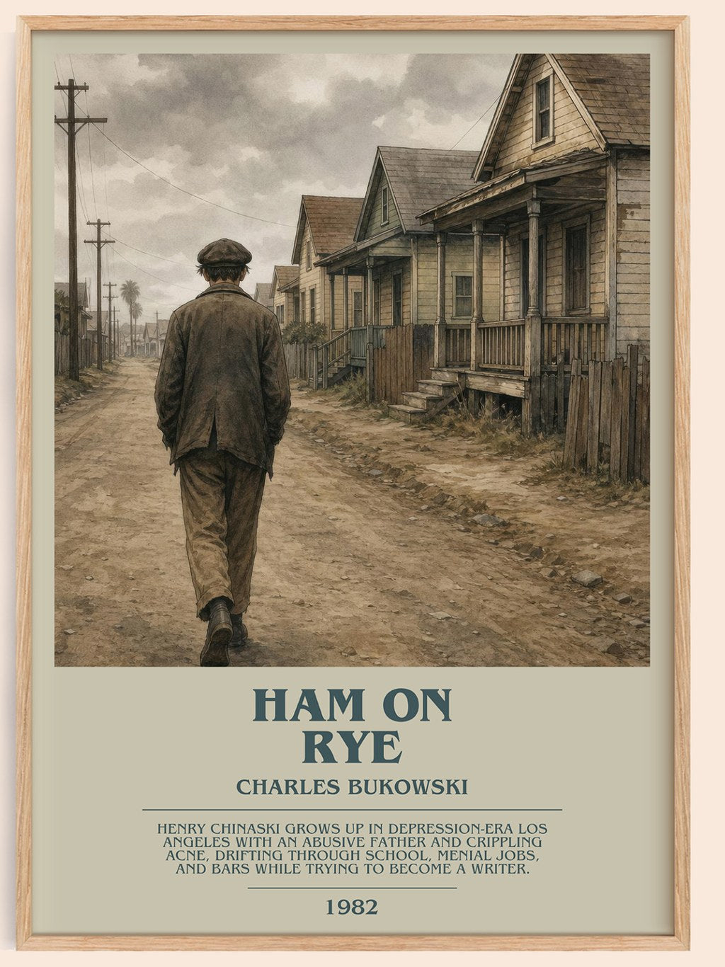 Ham on Rye bookish book poster by Charles Bukowski – framed literary art print
