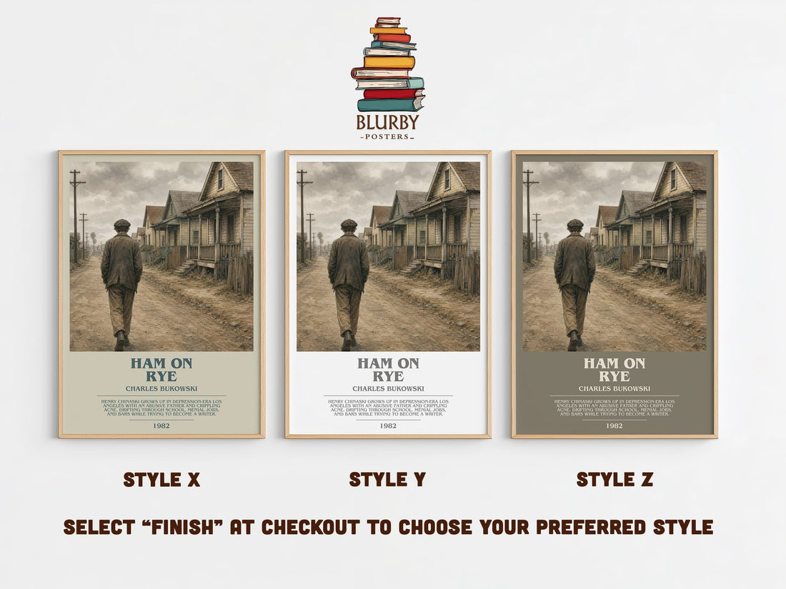 Ham on Rye bookish print in frame leaning in hallway – literary fiction wall art (mockup)