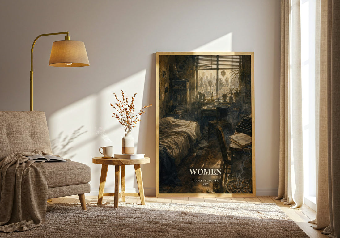 Women watercolour print in frame leaning in hallway – literary fiction wall art
