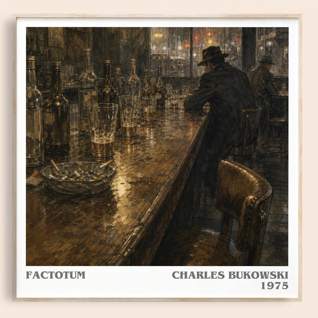 Factotum literary book poster by Charles Bukowski – framed literary art print