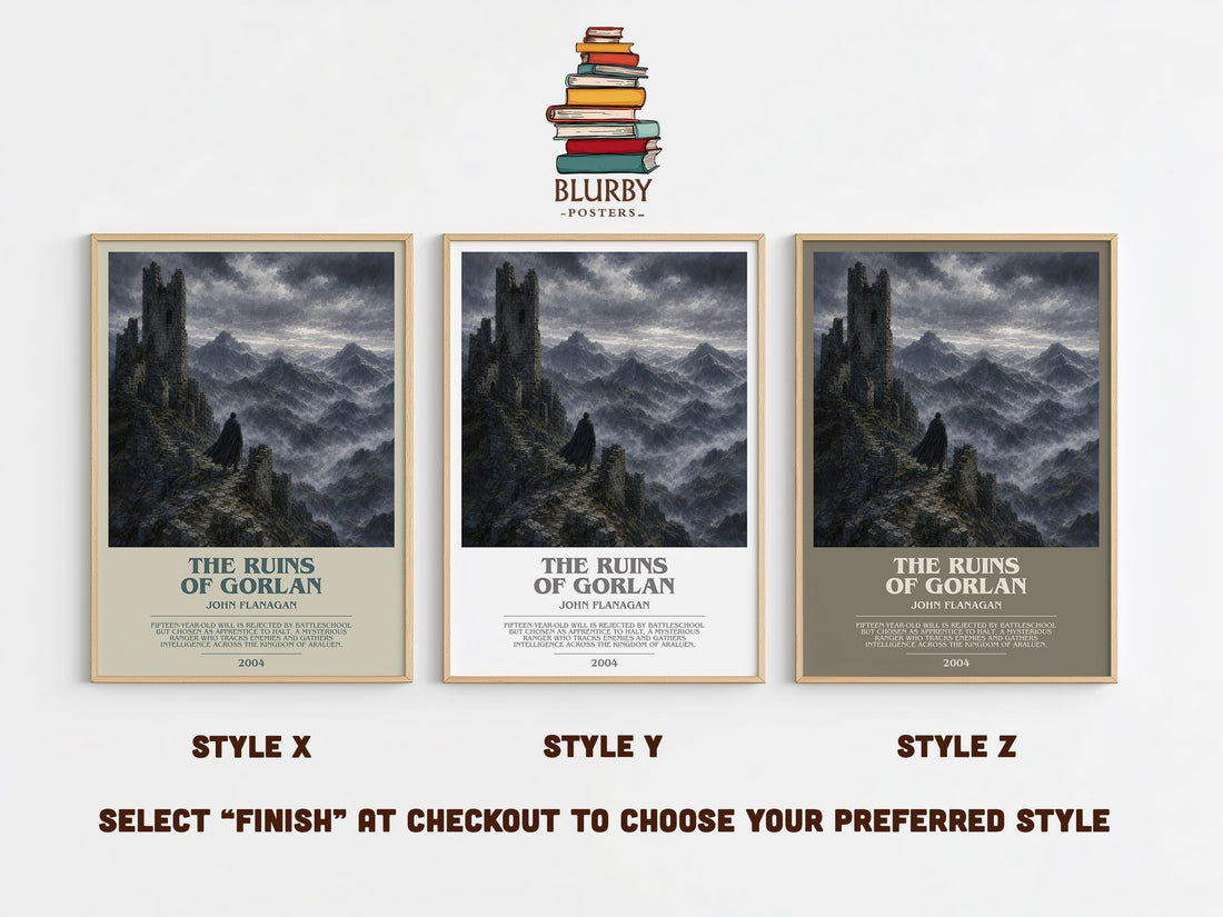 The Ruins of Gorlan bookish print in frame leaning in hallway – fantasy wall art (mockup)