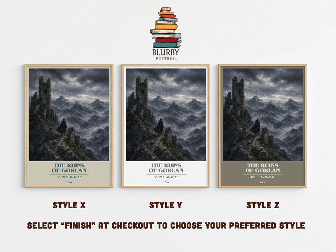 The Ruins of Gorlan book cover print in frame leaning in hallway – fantasy wall art (mockup)