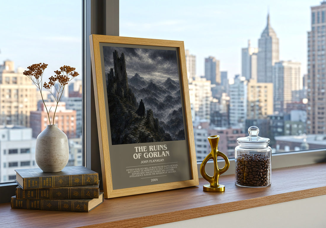The Ruins of Gorlan bookish print framed by window – literary home decor
