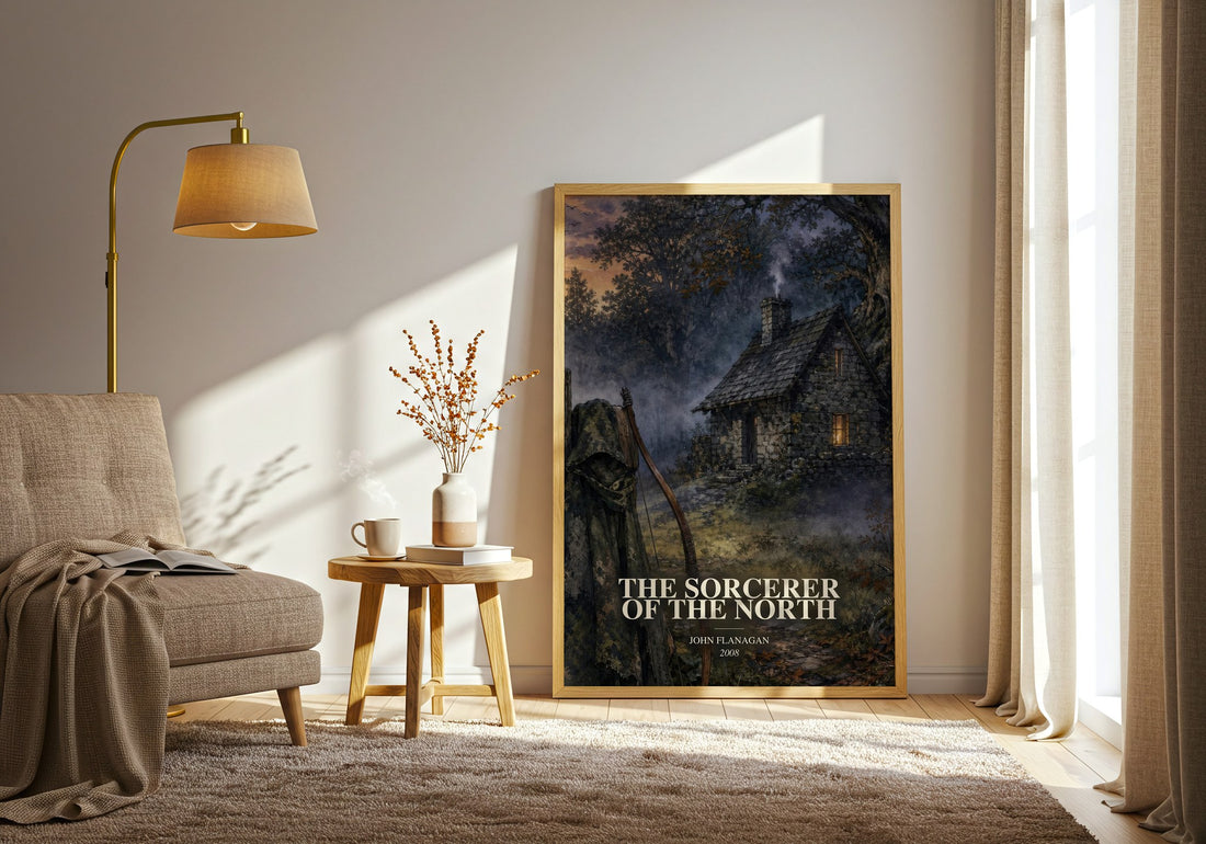 The Sorcerer of the North watercolour print in frame leaning in hallway – fantasy wall art