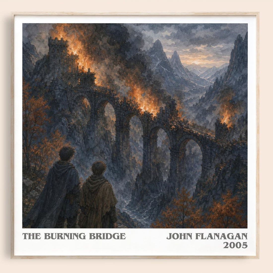 The Burning Bridge literary book poster by John Flanagan – framed literary art print