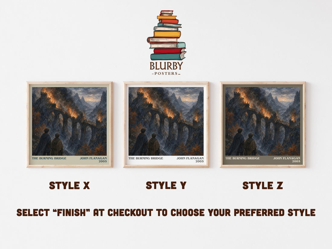 The Burning Bridge literary print in frame leaning in hallway – young adult wall art (mockup)