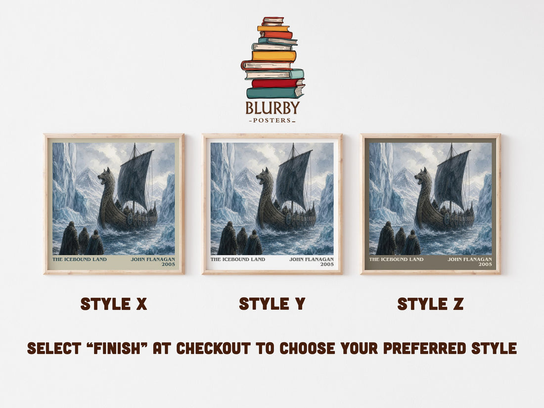 The Icebound Land literary print in frame leaning in hallway – fantasy wall art (mockup)