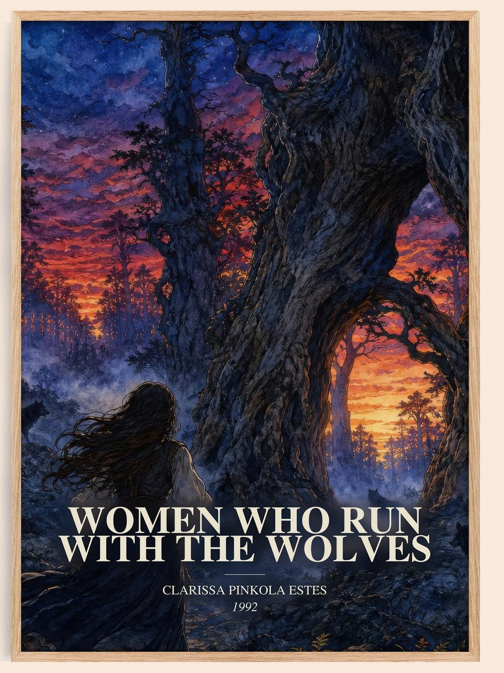 Women Who Run with the Wolves watercolour book poster by Clarissa Pinkola Estés – framed literary art print