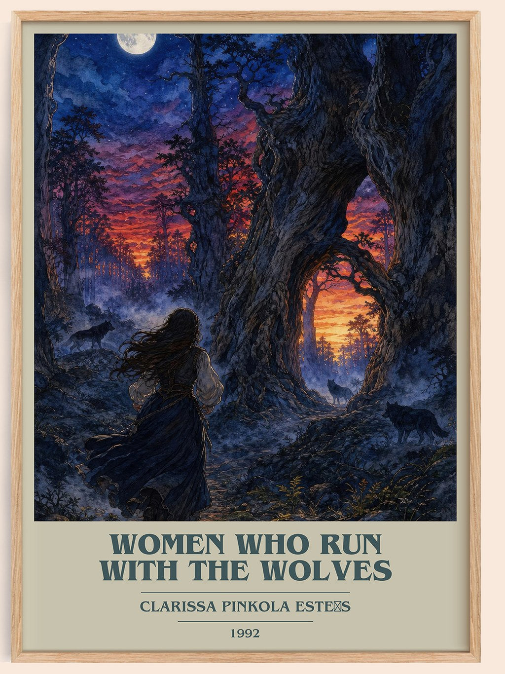 Women Who Run with the Wolves book cover book poster by Clarissa Pinkola Estés – framed literary art print