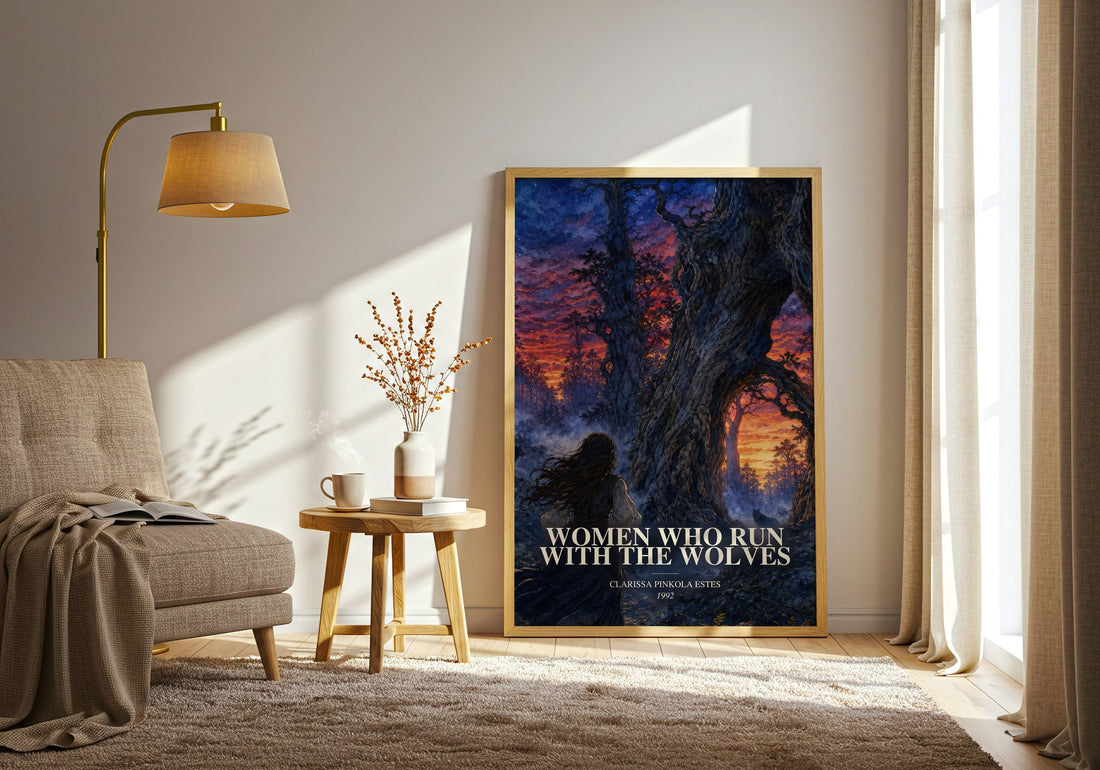 Women Who Run with the Wolves watercolour print in frame leaning in hallway – non fiction wall art