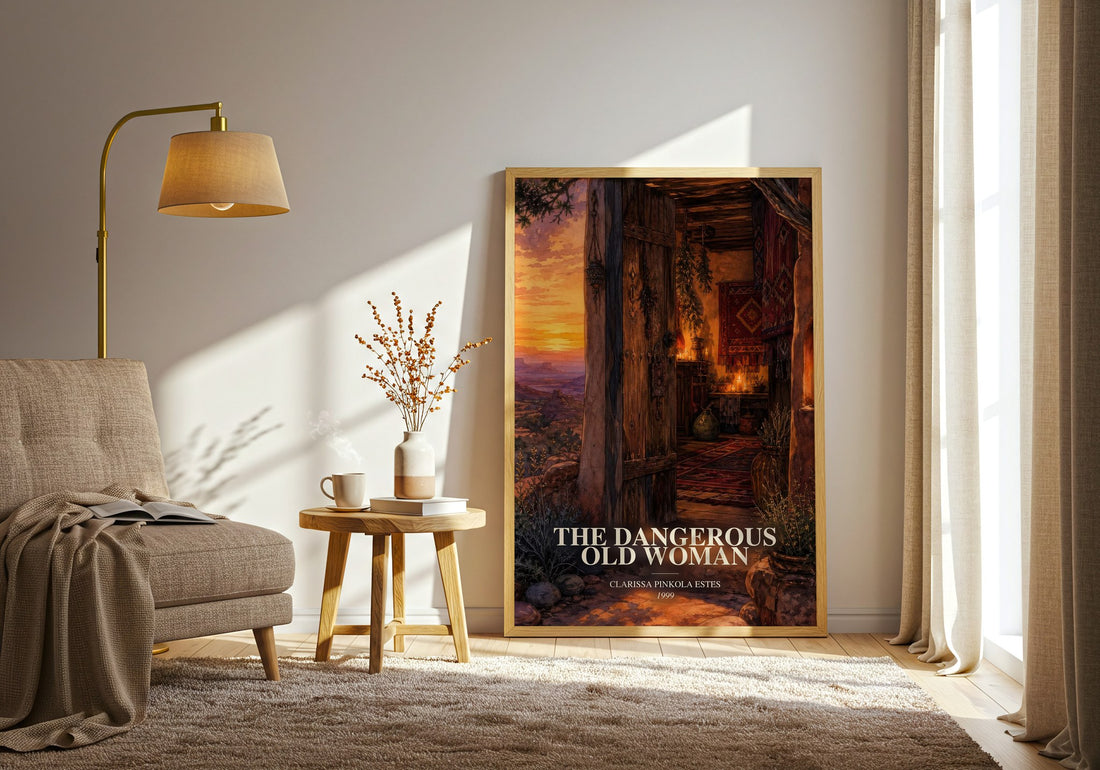 The Dangerous Old Woman watercolour print in frame leaning in hallway – non fiction wall art