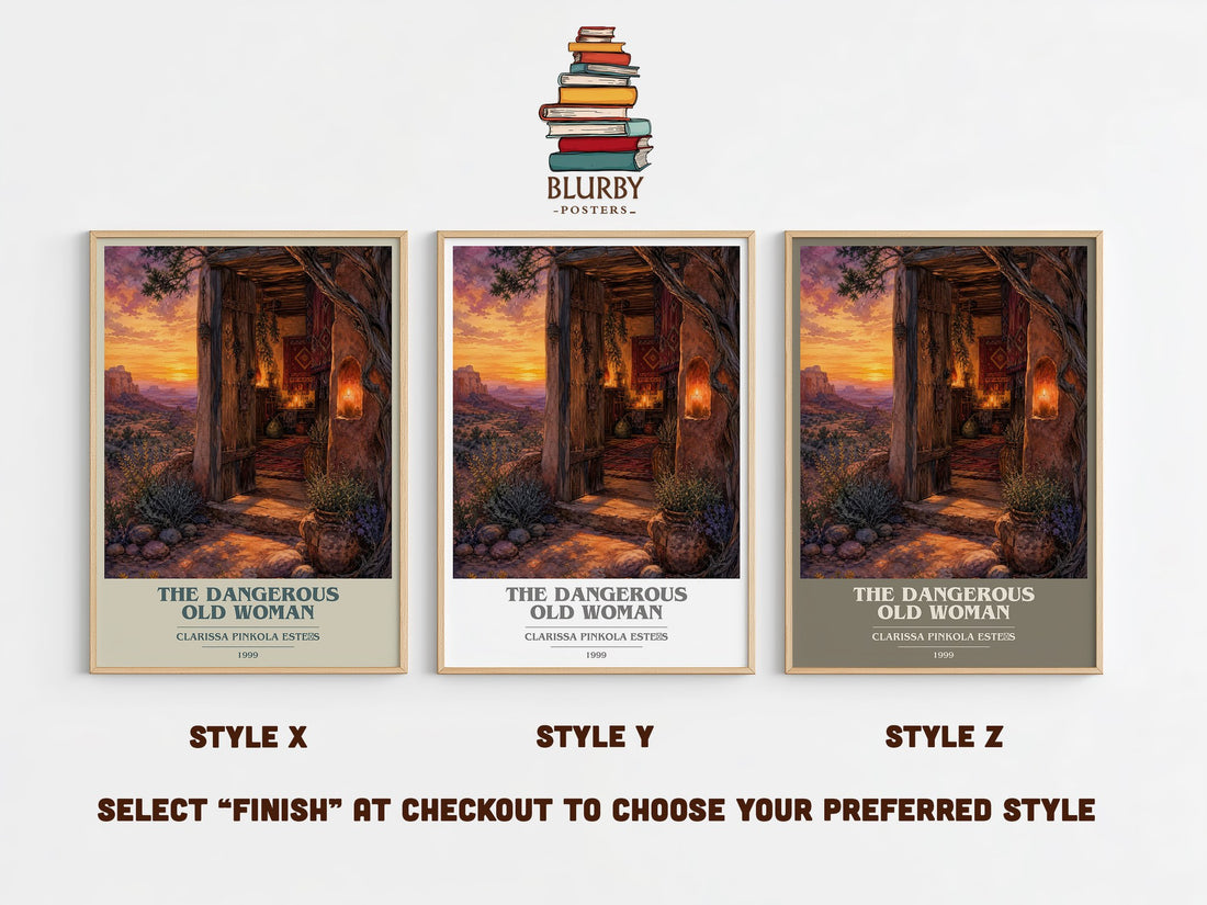 The Dangerous Old Woman book cover print in frame leaning in hallway – non fiction wall art (mockup)
