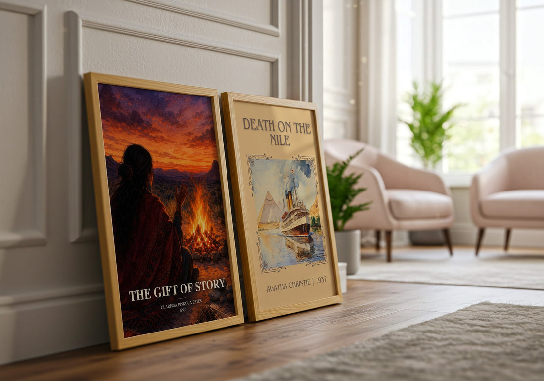 The gift of story watercolour print framed by window – literary home decor