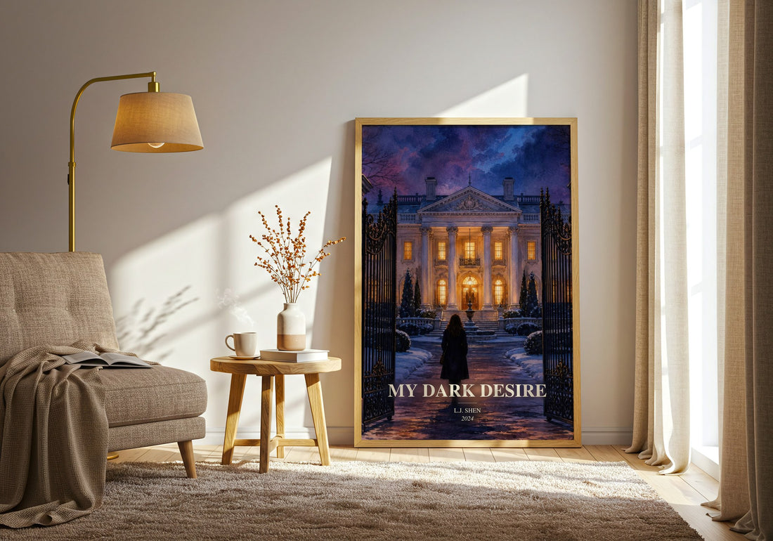 My Dark Desire watercolour print in frame leaning in hallway – romance wall art
