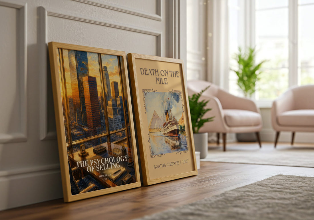 The Psychology of Selling watercolour print framed by window – literary home decor