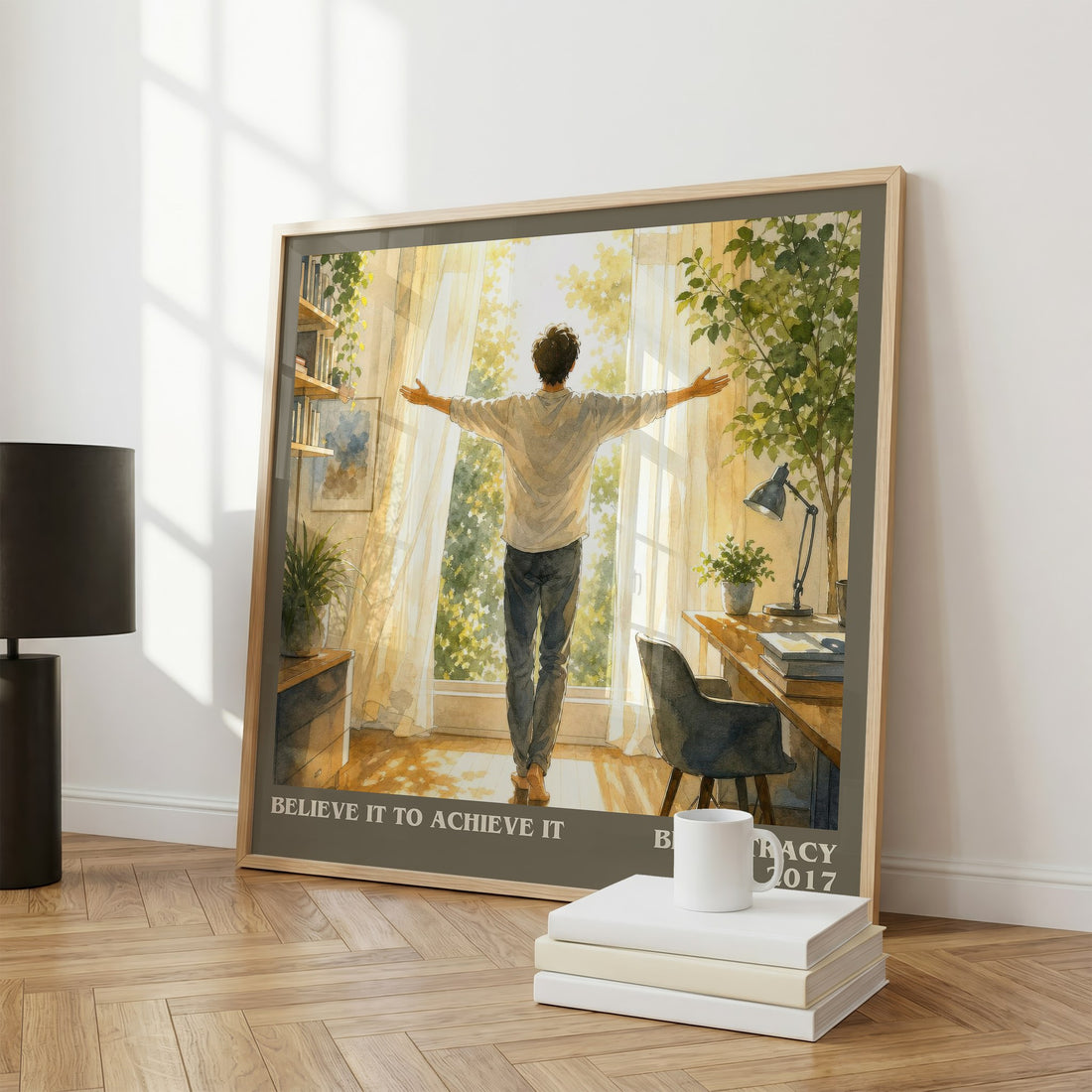 Believe It to Achieve It literary print framed by window – literary home decor