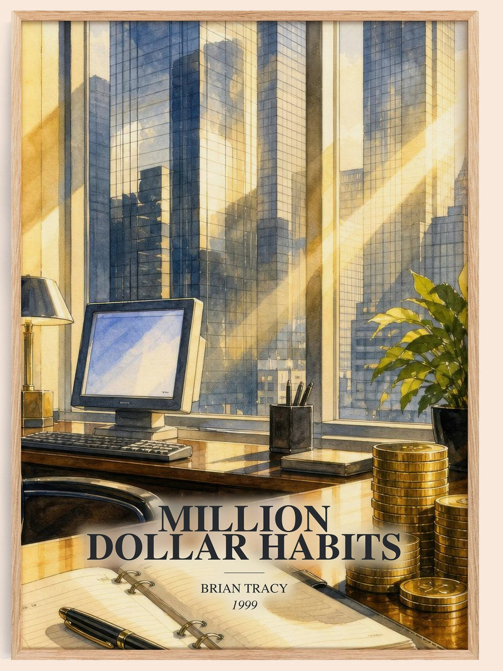 Million Dollar Habits watercolour book poster by Brian Tracy – framed literary art print