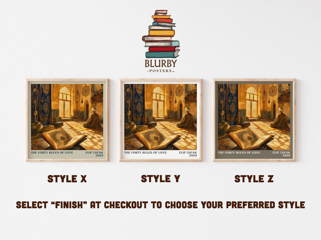 The Forty Rules of Love literary print in frame leaning in hallway – contemporary fiction wall art (mockup)
