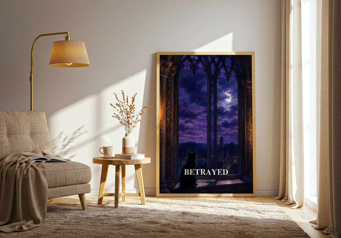 Betrayed watercolour print in frame leaning in hallway – young adult wall art