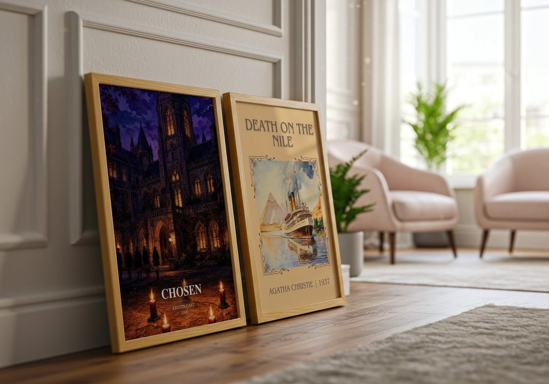 Chosen watercolour print framed by window – literary home decor
