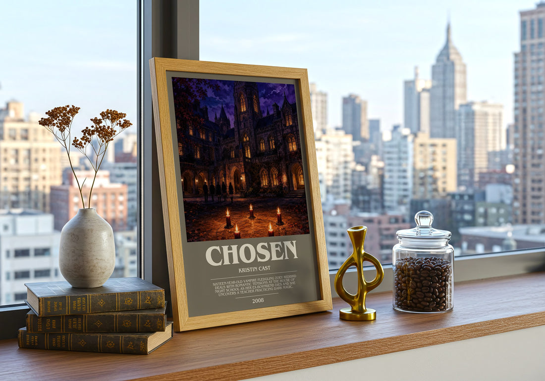 Chosen bookish print framed by window – literary home decor