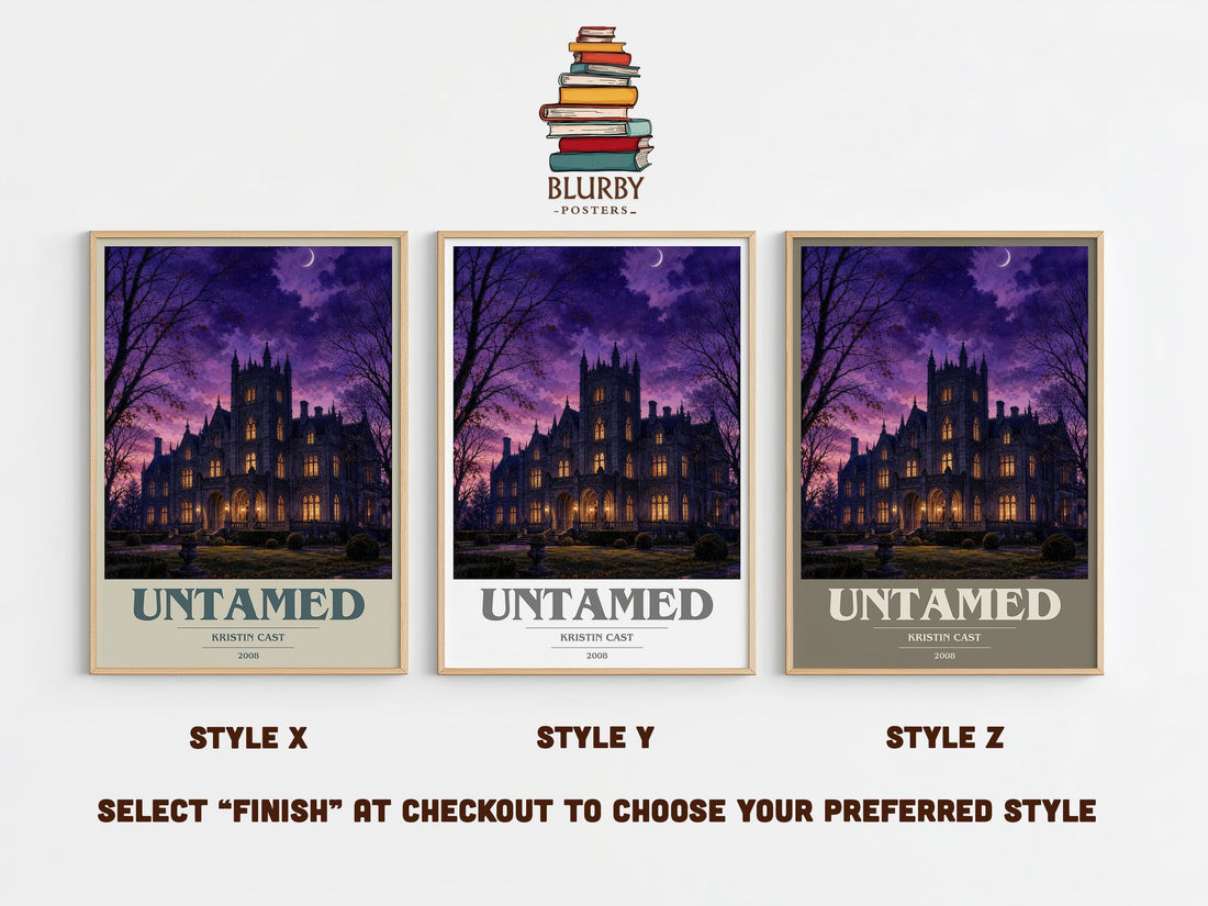 Untamed book cover print in frame leaning in hallway – young adult wall art (mockup)