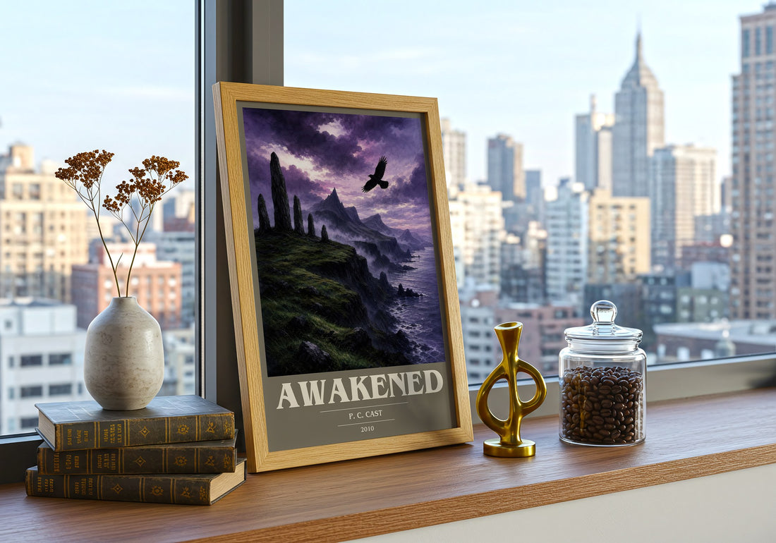 Awakened book cover print framed by window – literary home decor