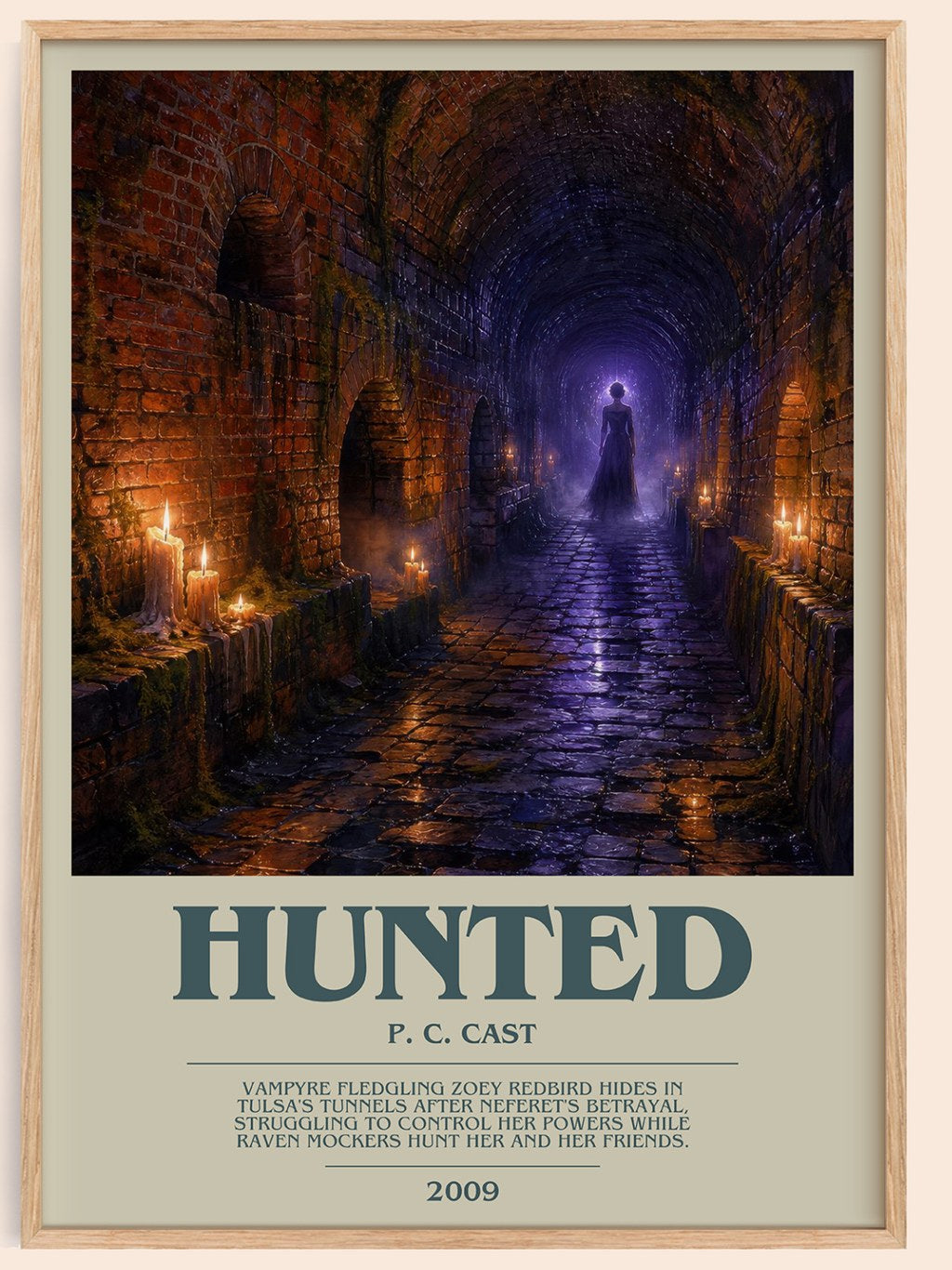 Hunted bookish book poster by P. C. Cast – framed literary art print