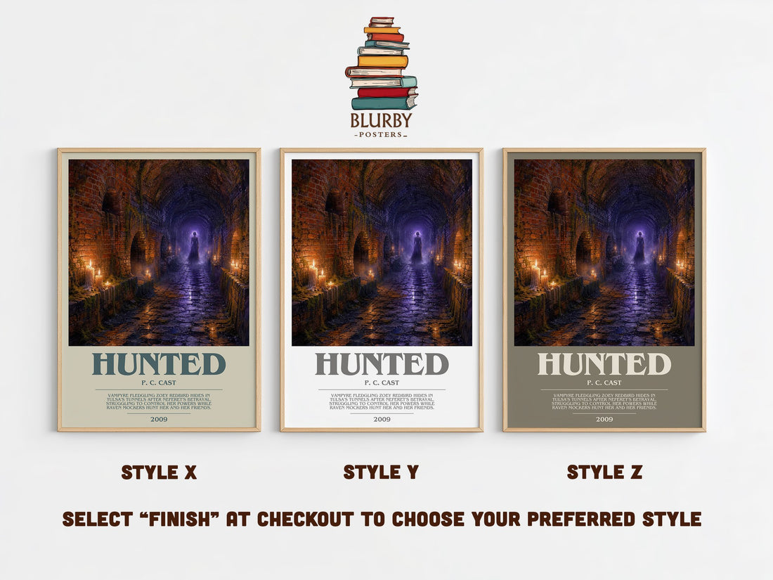 Hunted bookish print in frame leaning in hallway – young adult wall art (mockup)