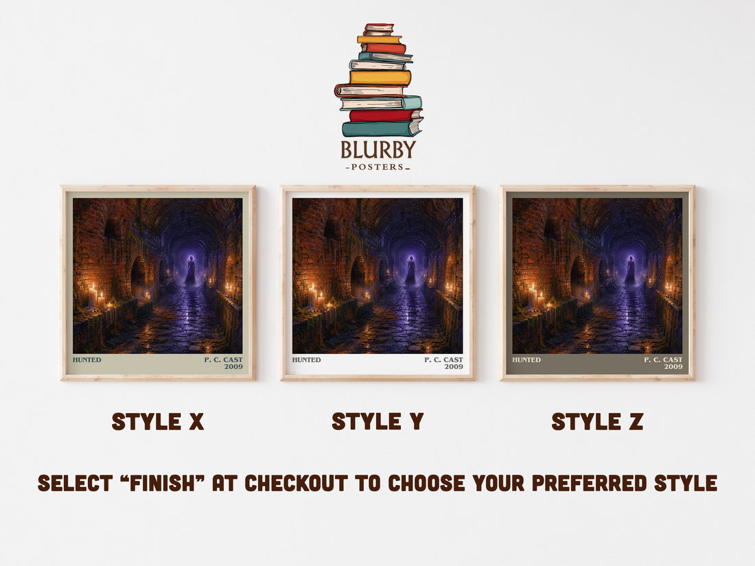 Hunted literary print in frame leaning in hallway – young adult wall art (mockup)