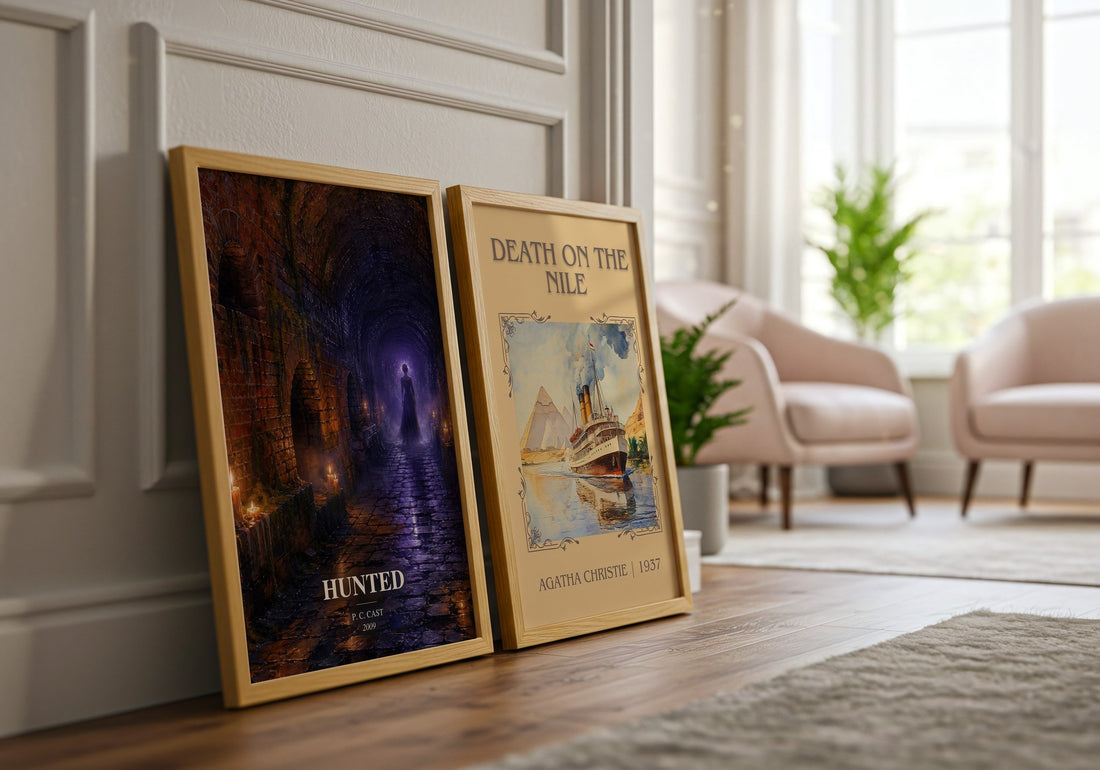 Hunted watercolour print framed by window – literary home decor