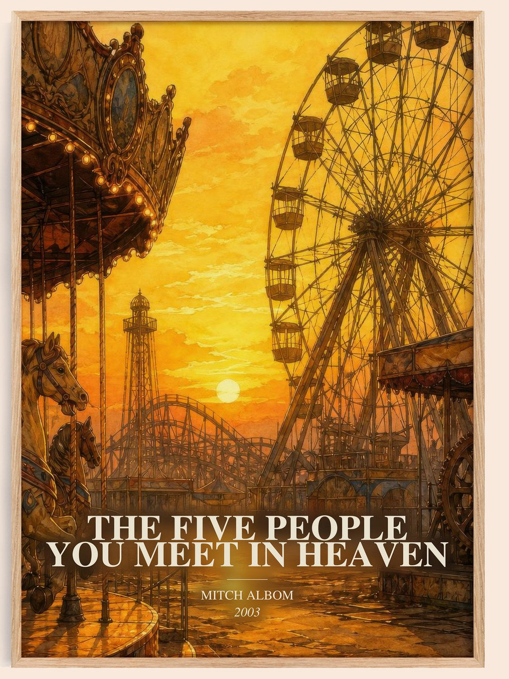 The Five People You Meet in Heaven watercolour book poster by Mitch Albom – framed literary art print