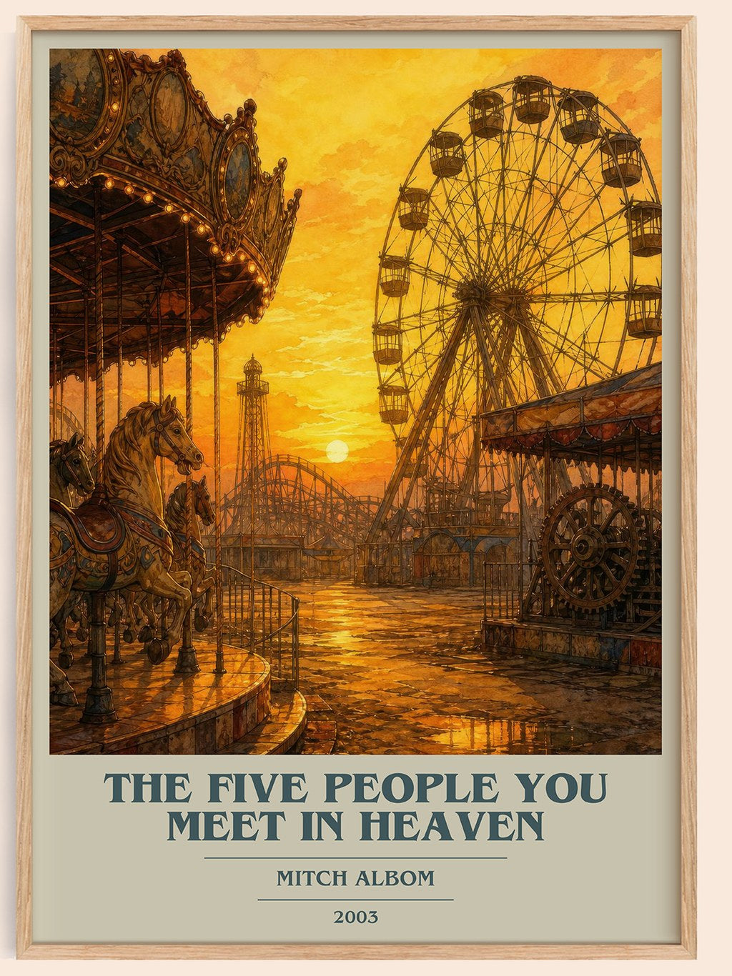 The Five People You Meet in Heaven book cover book poster by Mitch Albom – framed literary art print