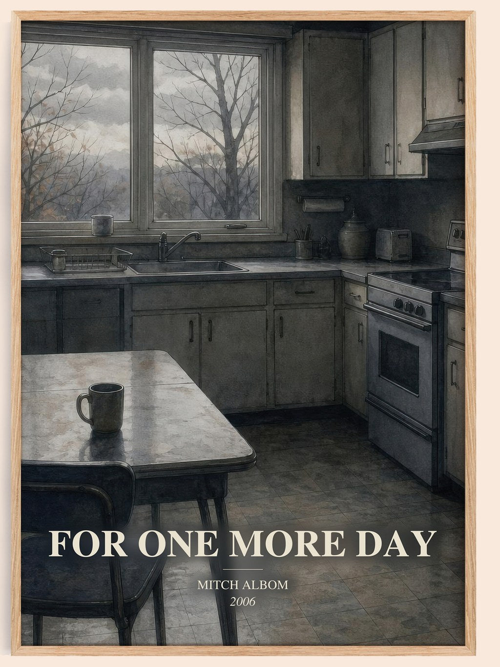 For One More Day watercolour book poster by Mitch Albom – framed literary art print
