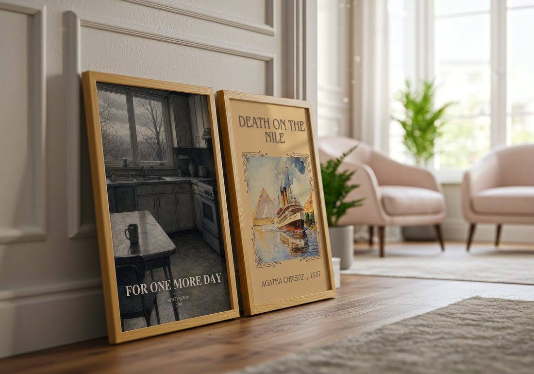 For One More Day watercolour print framed by window – literary home decor