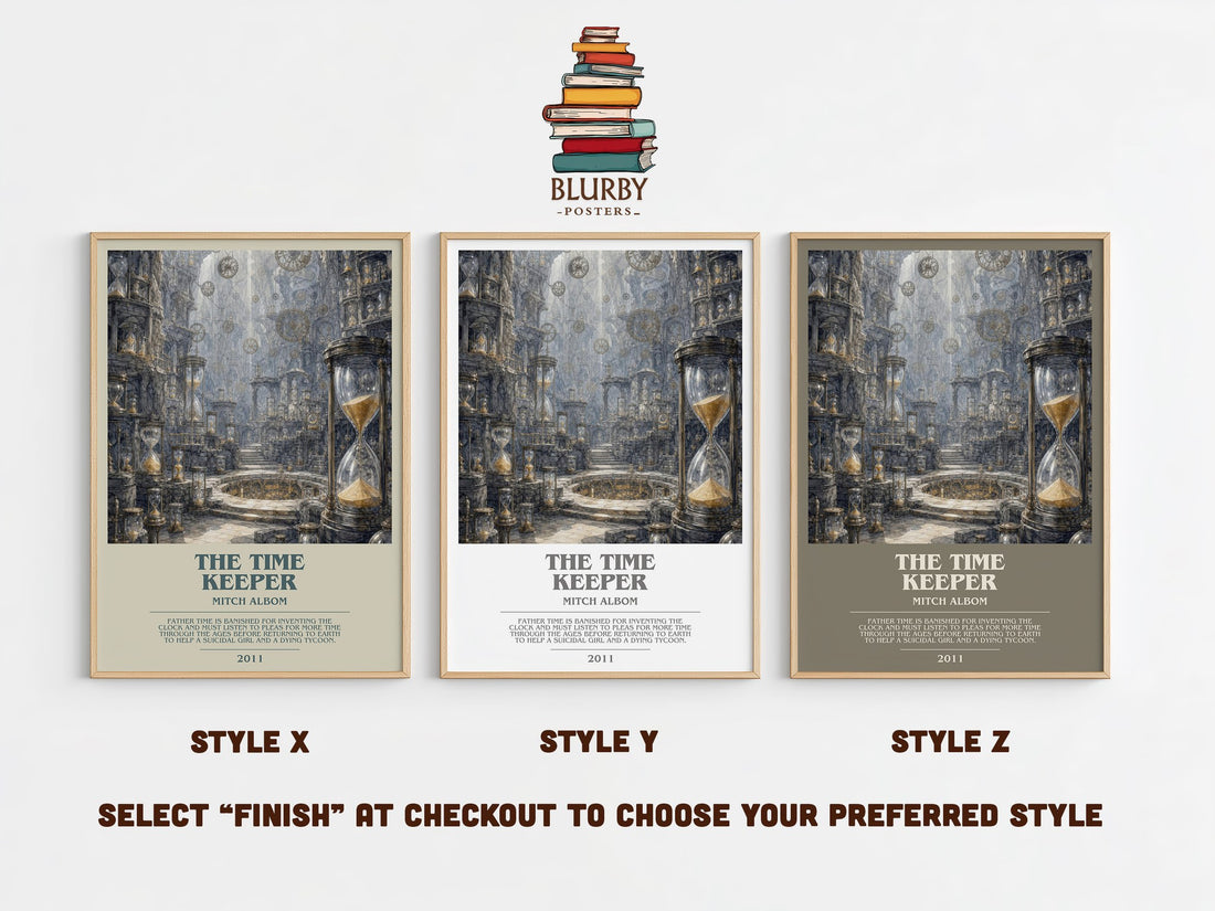 The time keeper bookish print in frame leaning in hallway – literary fiction wall art (mockup)