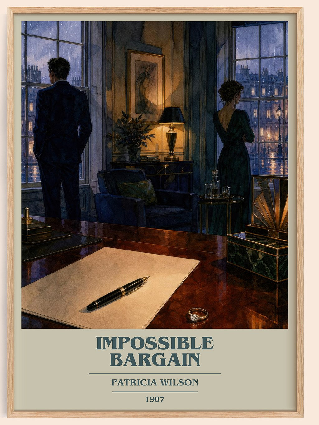 Impossible Bargain book cover book poster by Patricia Wilson – framed literary art print