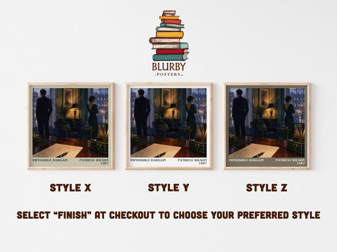 Impossible Bargain literary print in frame leaning in hallway – romance wall art (mockup)