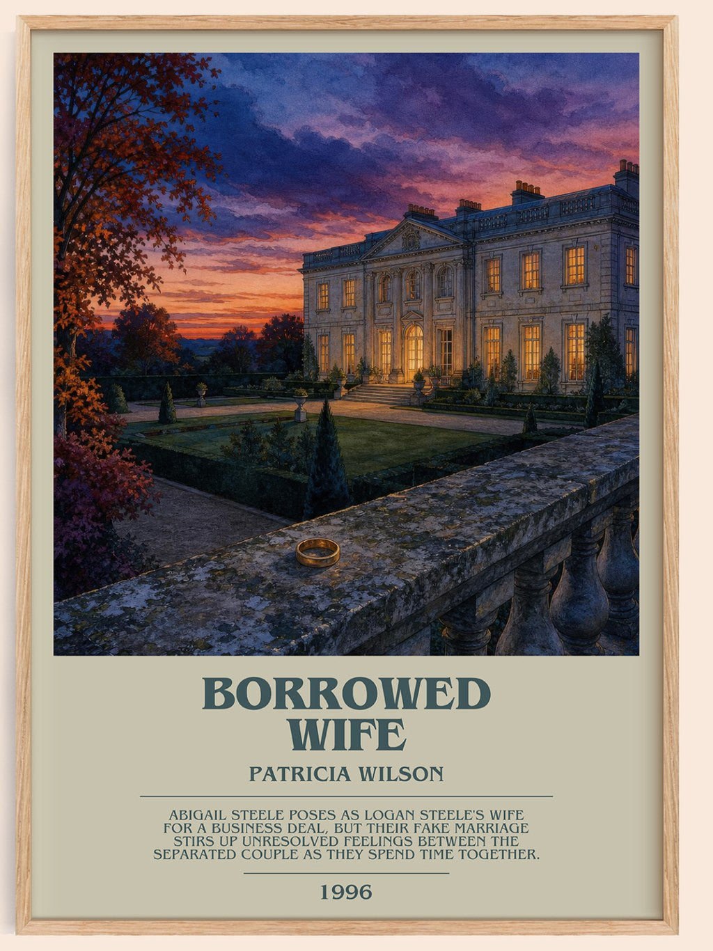 Borrowed Wife bookish book poster by Patricia Wilson – framed literary art print