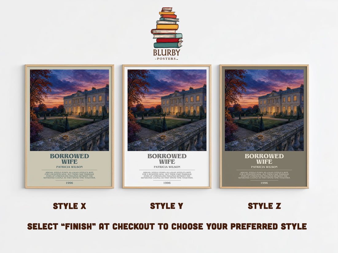 Borrowed Wife bookish print in frame leaning in hallway – romance wall art (mockup)