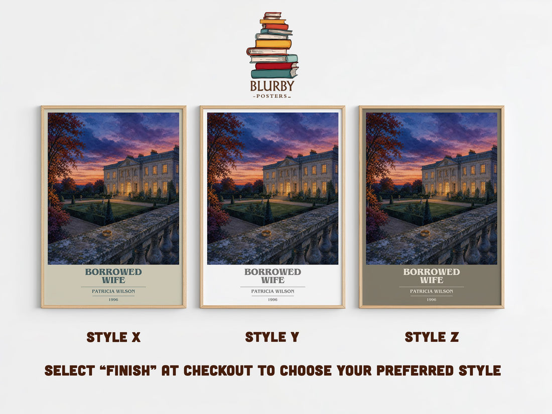 Borrowed Wife book cover print in frame leaning in hallway – romance wall art (mockup)