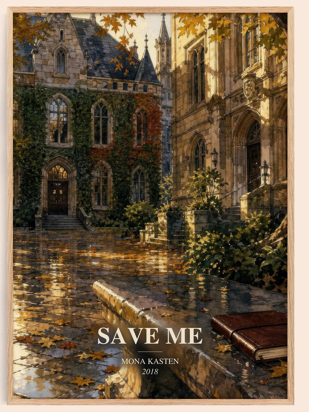 Save Me watercolour book poster by Mona Kasten – framed literary art print