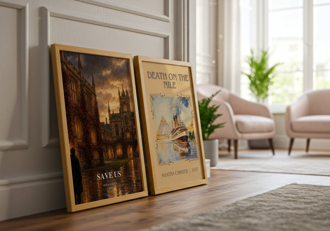 Save Us watercolour print framed by window – literary home decor