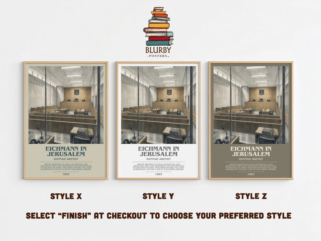Eichmann in Jerusalem bookish print in frame leaning in hallway – non fiction wall art (mockup)
