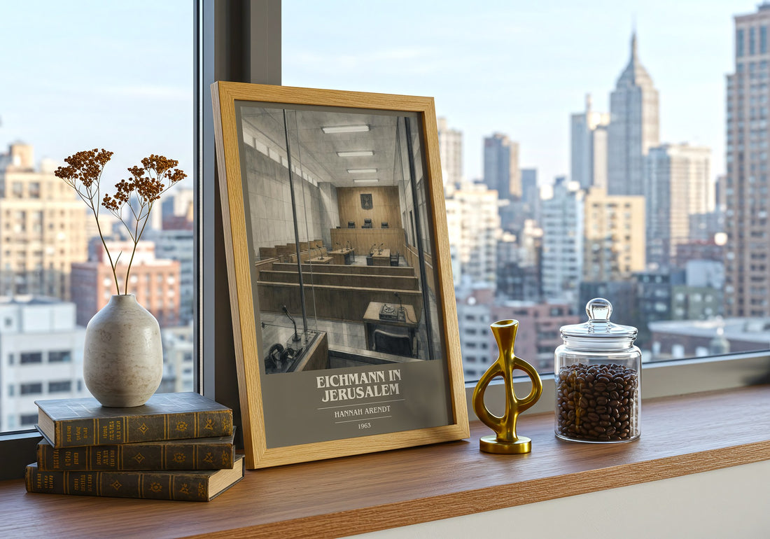 Eichmann in Jerusalem book cover print framed by window – literary home decor