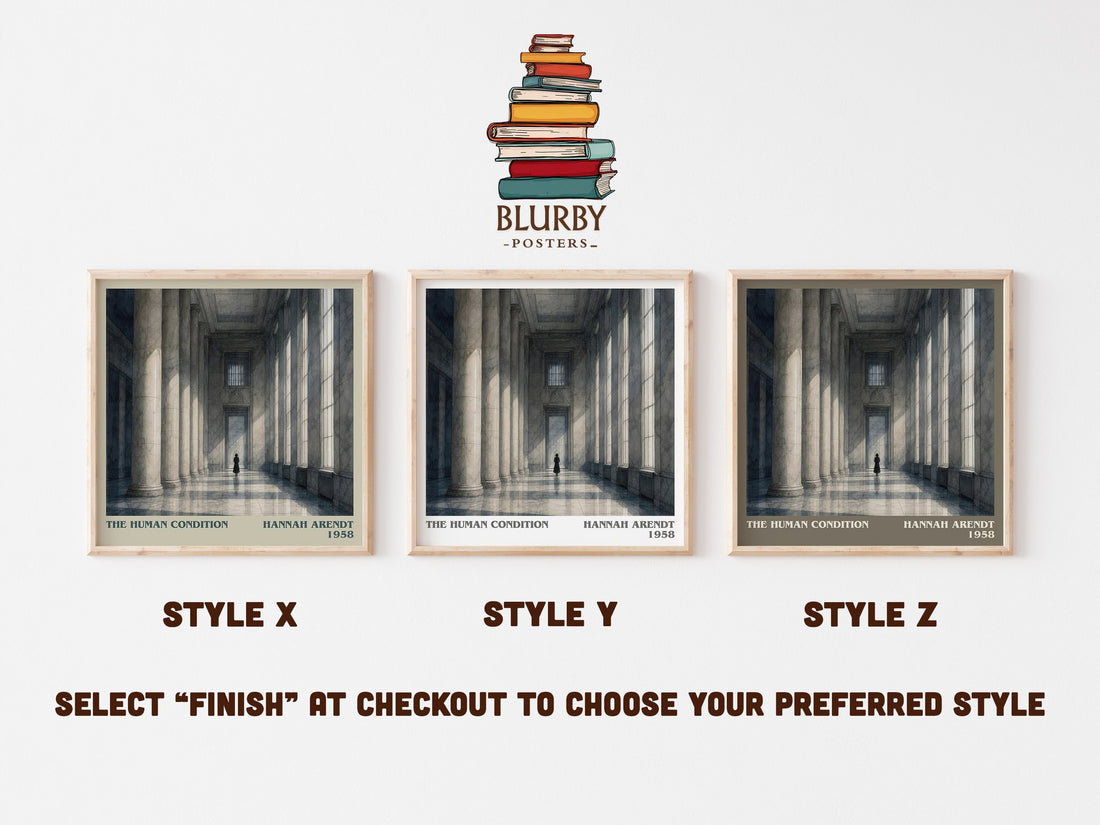 The Human Condition literary print in frame leaning in hallway – philosophy wall art (mockup)