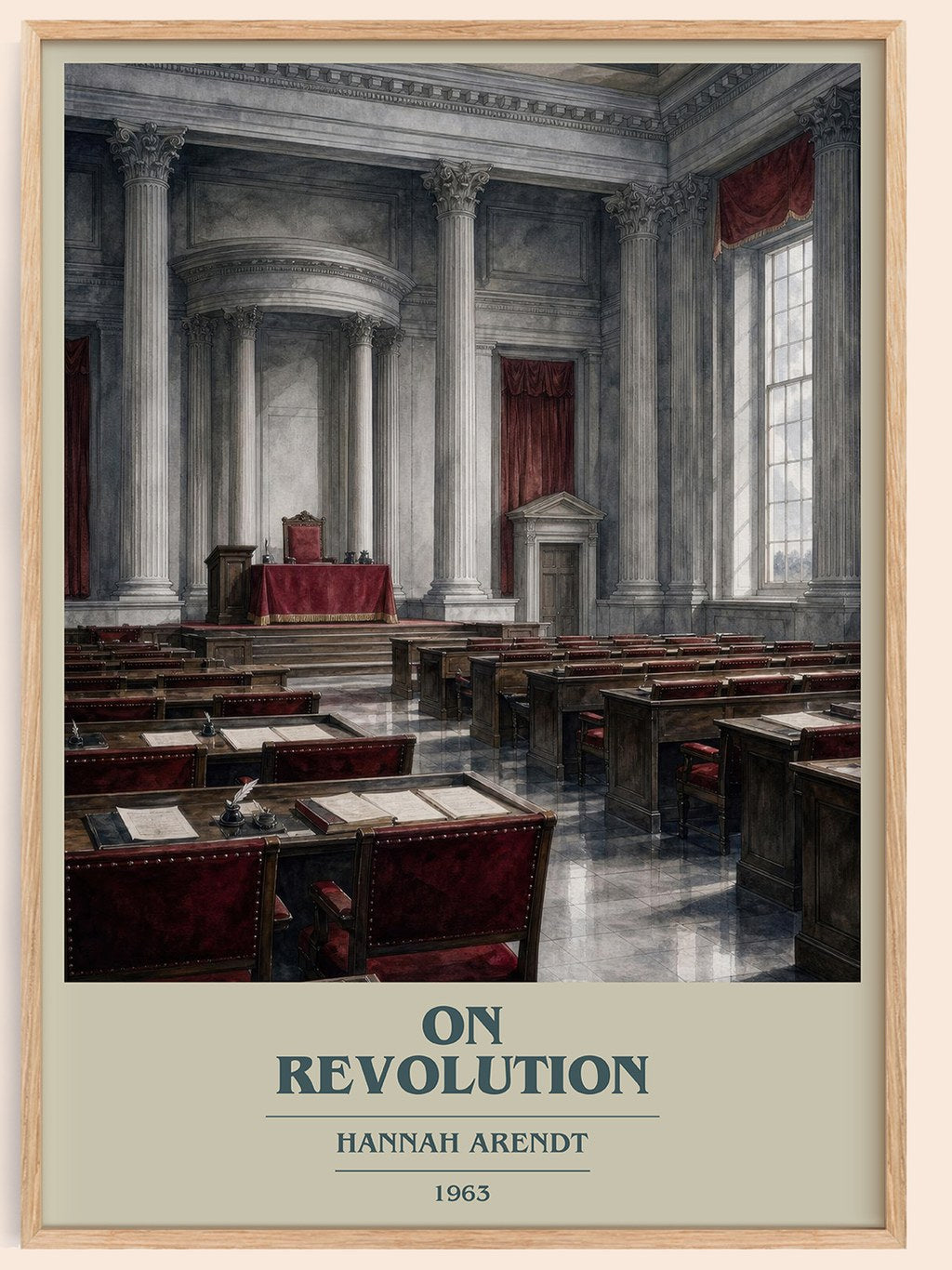 On revolution book cover book poster by Hannah Arendt – framed literary art print