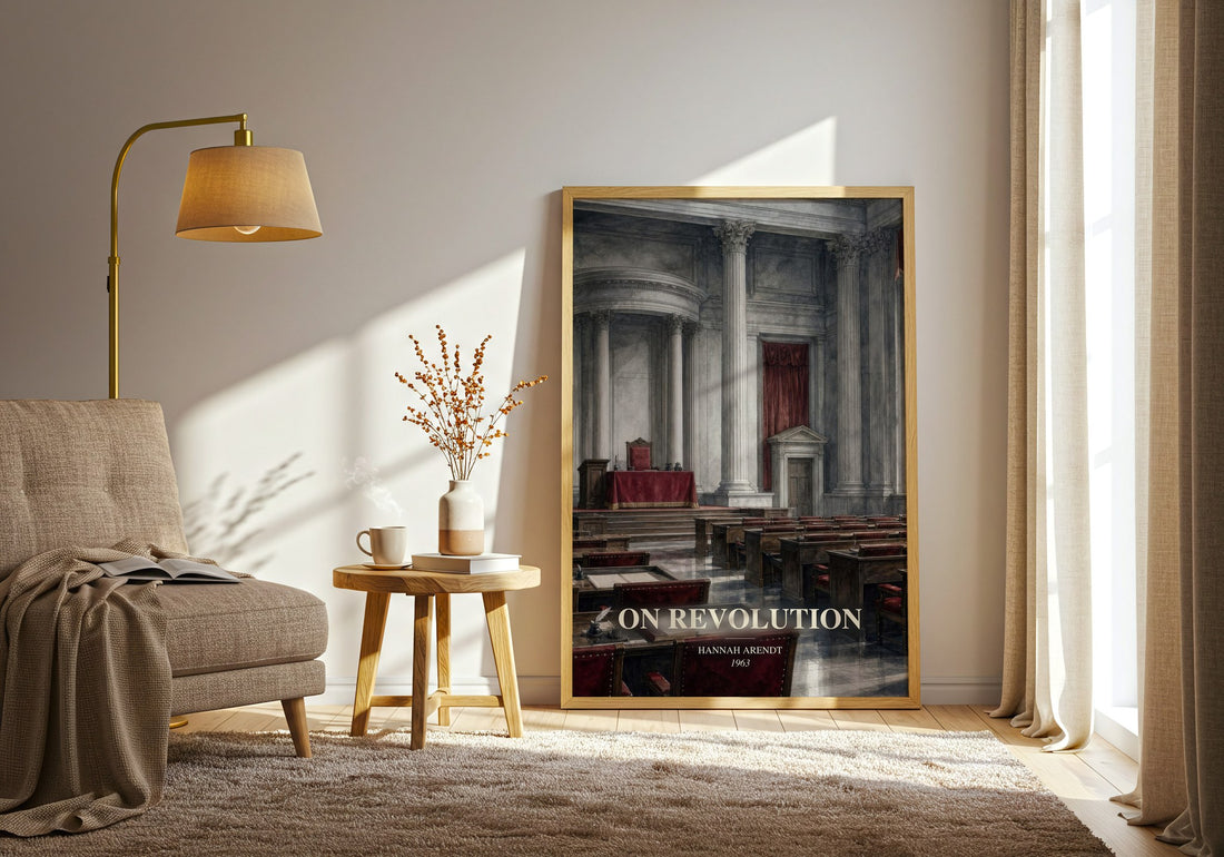 On revolution watercolour print in frame leaning in hallway – philosophy wall art