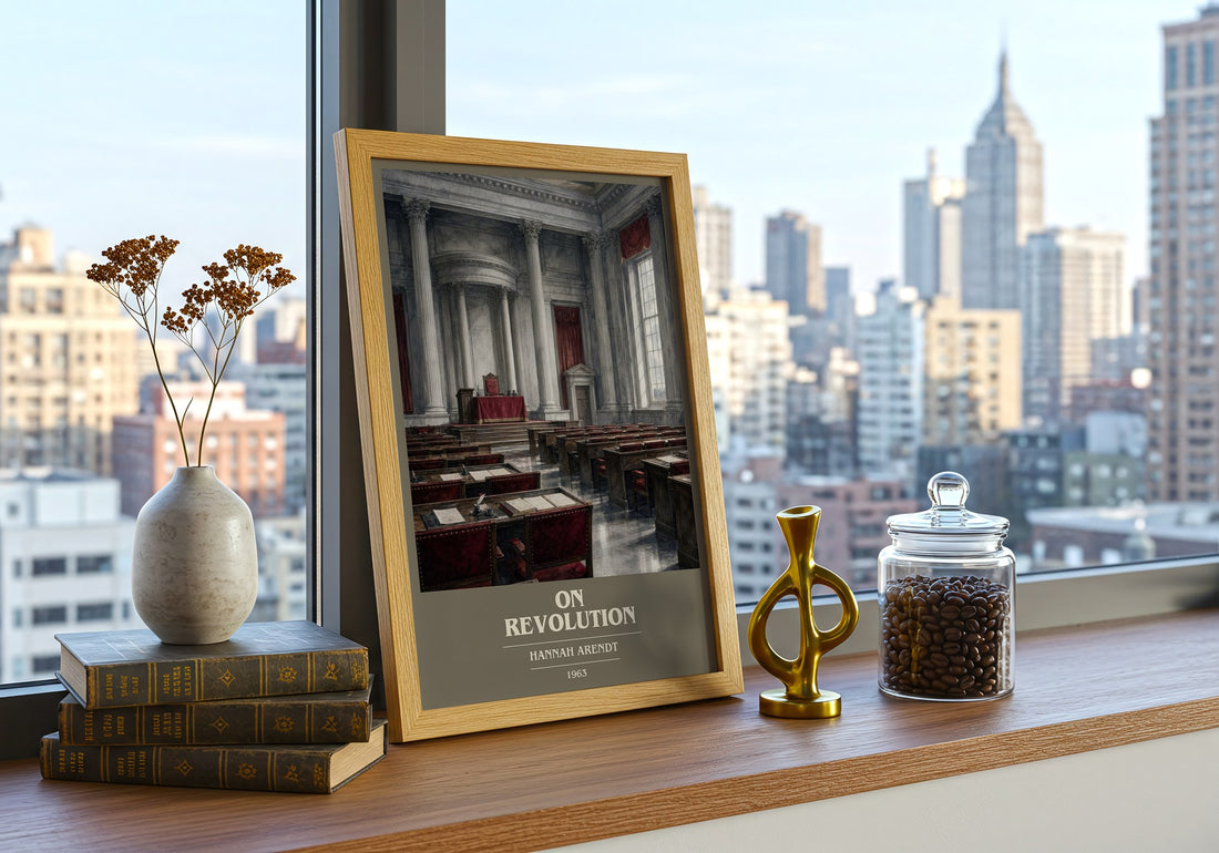 On revolution book cover print framed by window – literary home decor