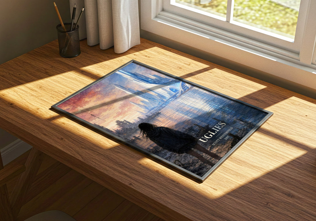 Uglies watercolour book poster framed on wall – dystopian wall art